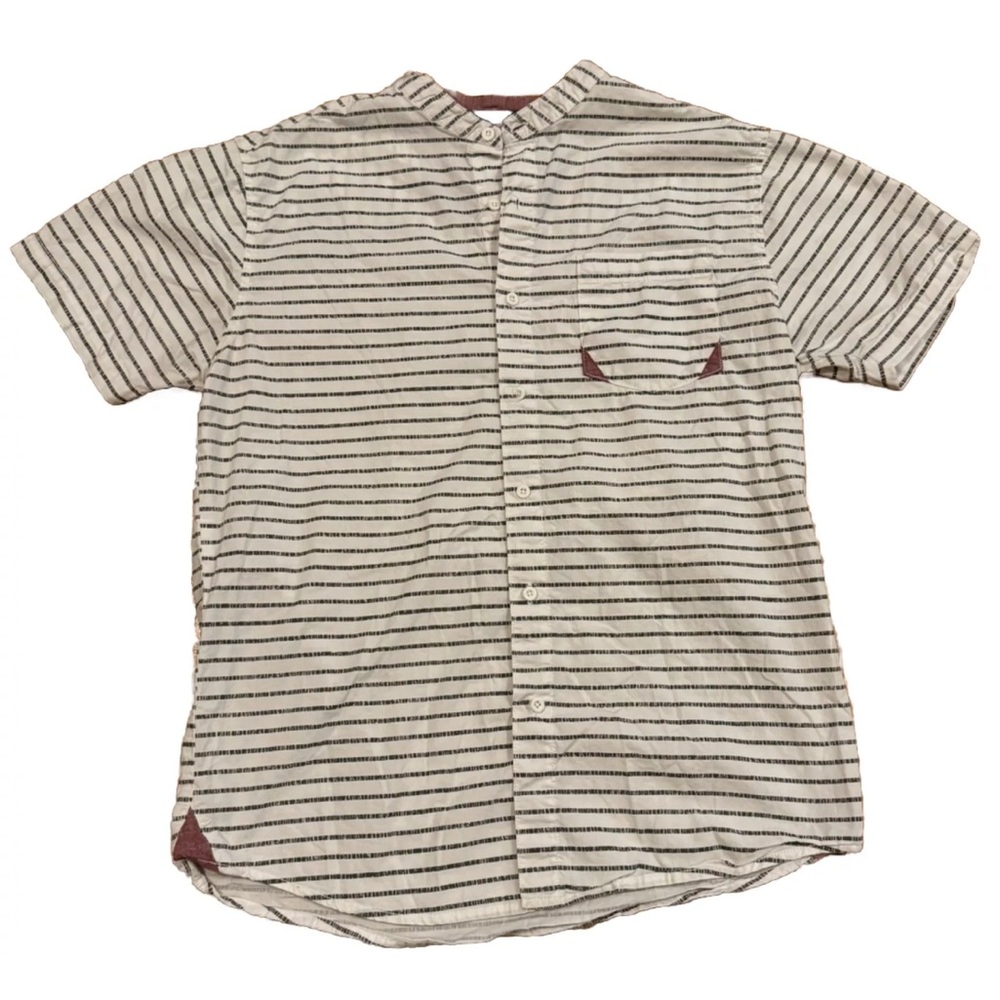 Black Jack Men's Short Sleeve Button Down Shirt Size Large White Black Stripe
